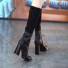 Fashion Women High Boots Fashion High Heels Shoes Brand Chunky Sock Boots Designer 2025 Winter New Square Toe Heeled Shoes Sexy Pumps