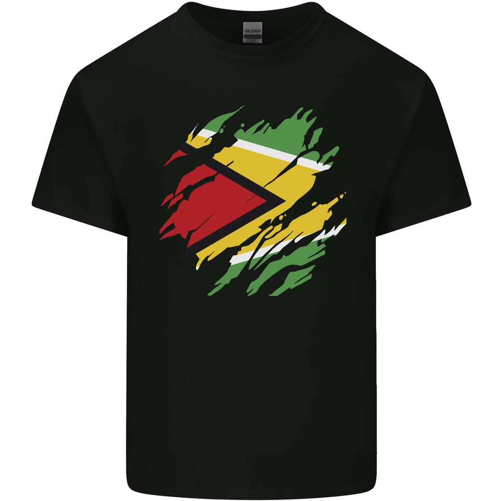 26 Zerrissene Guyana Flagge Guyanischer Tag Fußball Herren Leichtes Baumwoll-T-Shirt Unisex T-Shirt