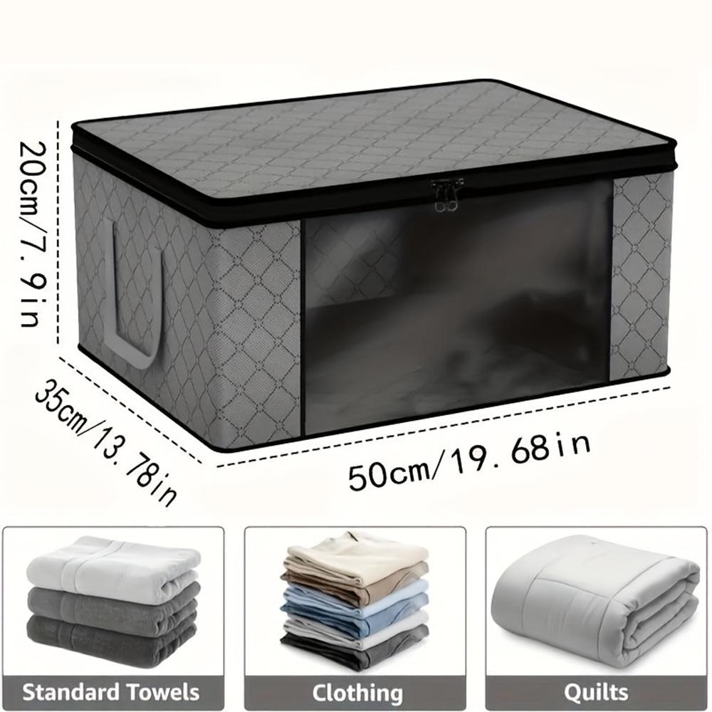 35L Durable Foldable Storage Bag with Window, Lid, Handles, and Zipper; Thick, Wear-Resistant Fabric for Clothing.