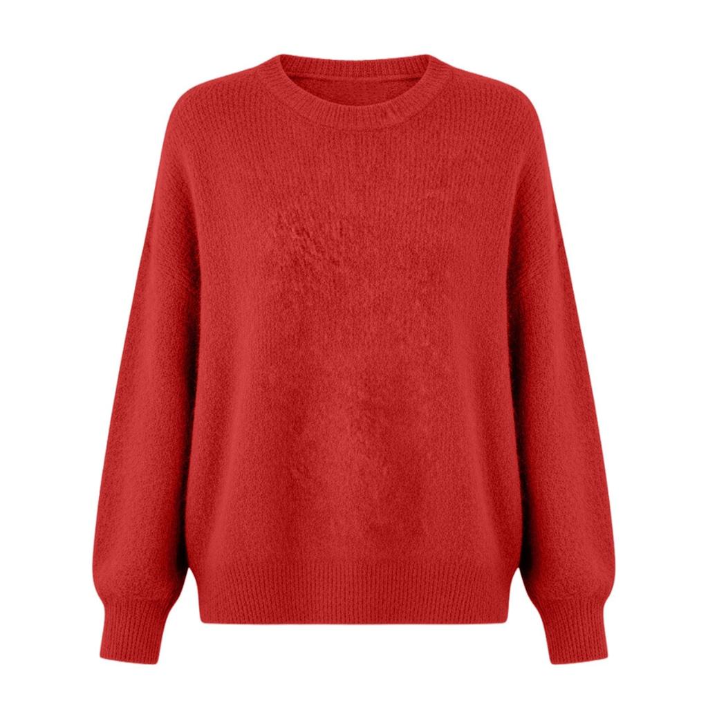 Women's Fashion Casual Loose Pullover Solid Color Round Neck Long Sleeve Knit Sweater