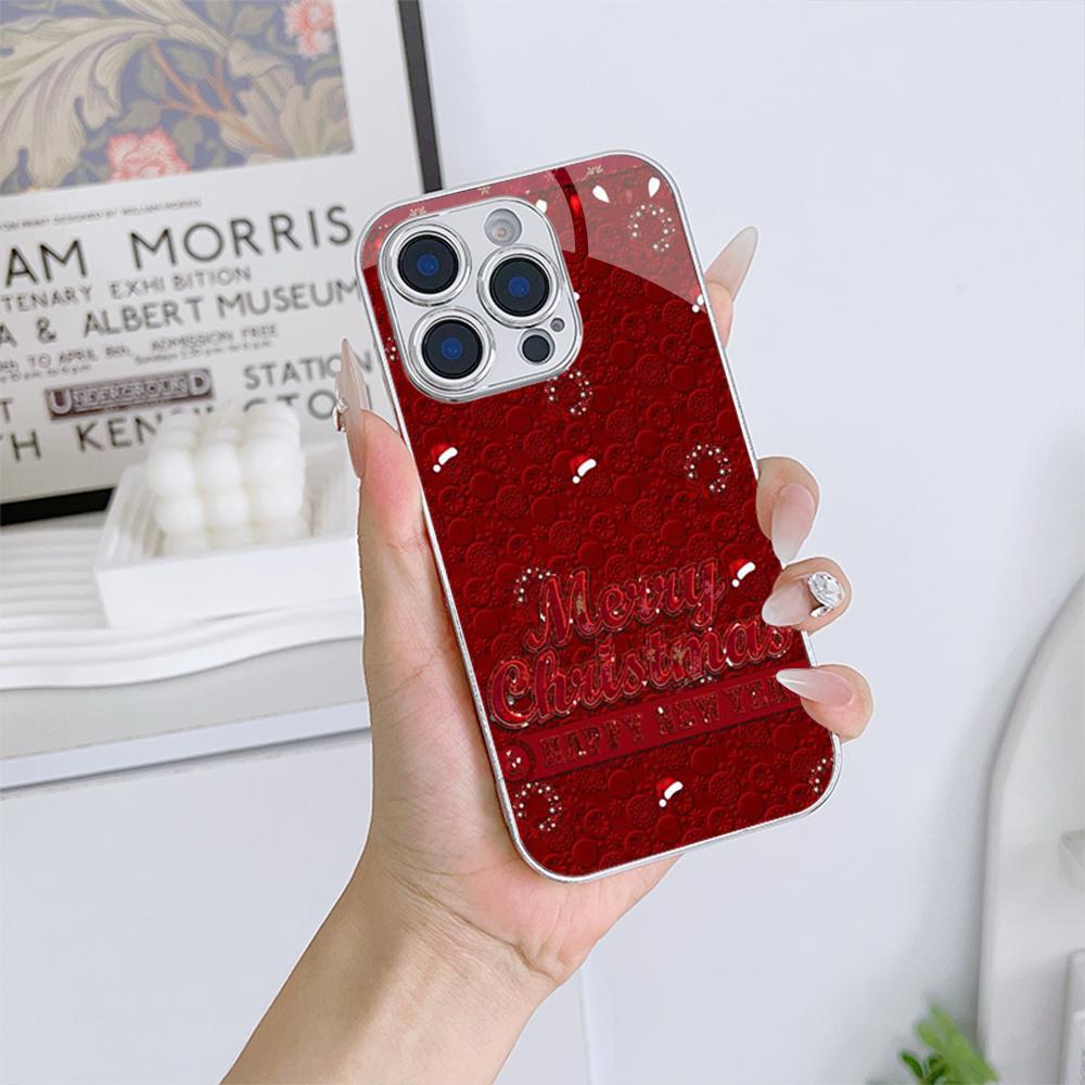 Ae114 Merry Christmas Christmas tree art Electroplated Glass Phone Cases for Samsung S25 Ultra iPhone 16 Xiaomi Redmi Lens Full Protection Back Cover