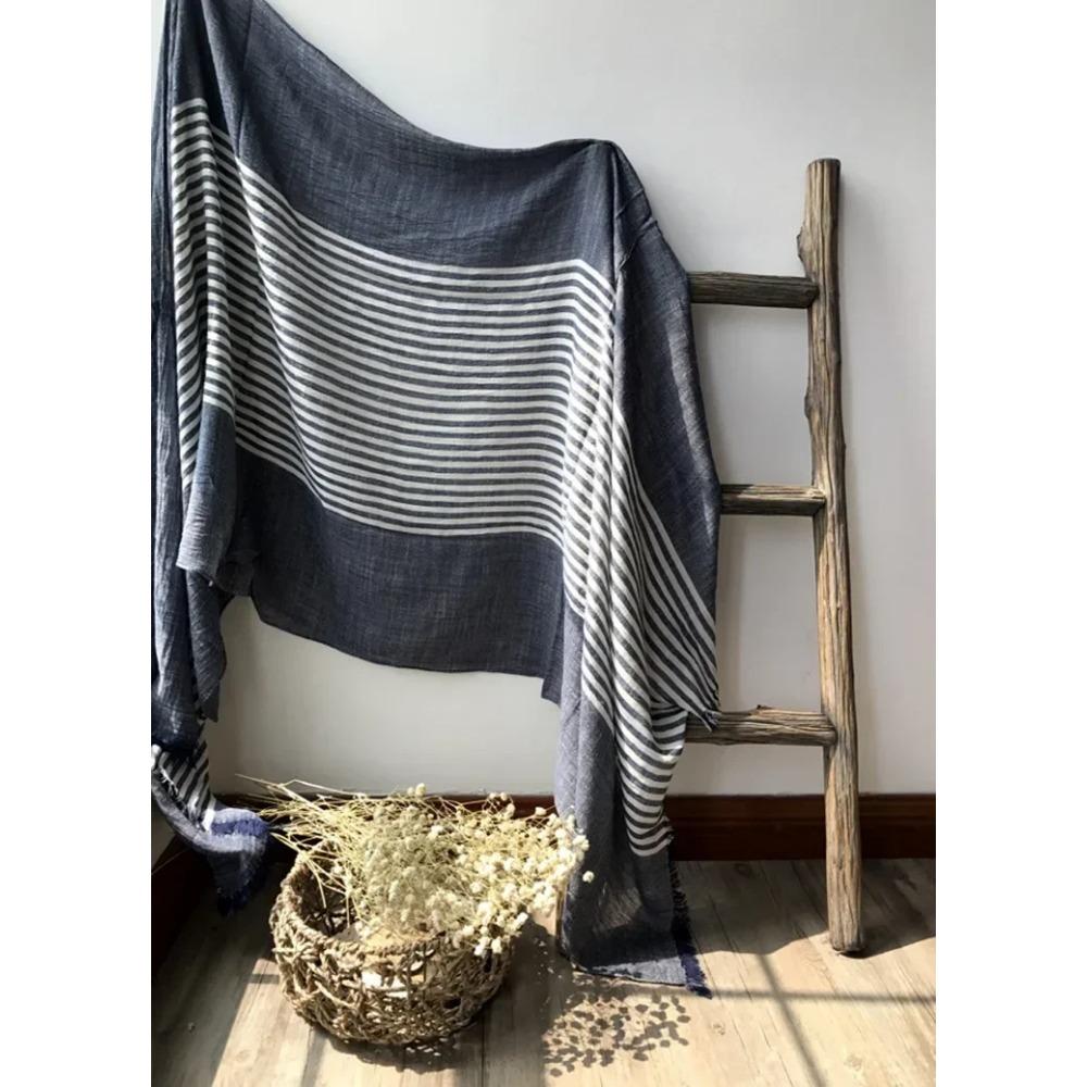 New 190*80cm Artistic Style Striped Cotton Linen Scarf Shawl Men's and Women's Same Style Mori Foulard En Mousseline Scarves