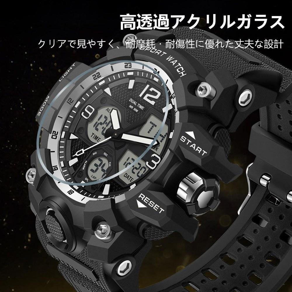 findtime Men's 56mm Analog Digital Military Sports Watch 50M Waterproof LED Backlight Dual Time Stopwatch Alarm Calendar Black White