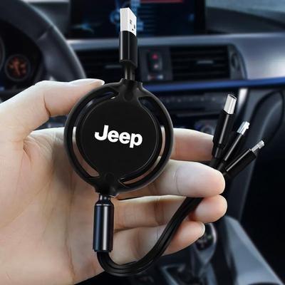 Car Interior 3 In 1 Micro USB Type C Fast Charging Cable For Jeep Grand Cherokee Wrangler JK Gladiator Compass Renegade Patriot