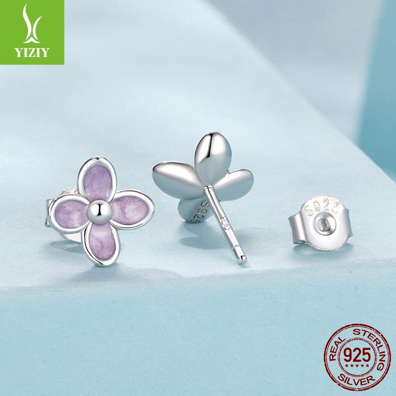Dripping Oil Flower Stud Earrings Collection Mori Small Fresh S925 Sterling Silver Small Flower Stud Earrings