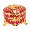 Vintage Metal Jewelry Box Round Exquisite Hand Carved Gold Flower Pattern Trinket Organizer for