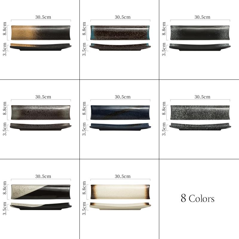 Japanese Style Ceramic Dishes Tableware Long Plate Shaped Sushi Snack Plate Barbecue Plate Sashimi Fish Plate Restaurant Plates