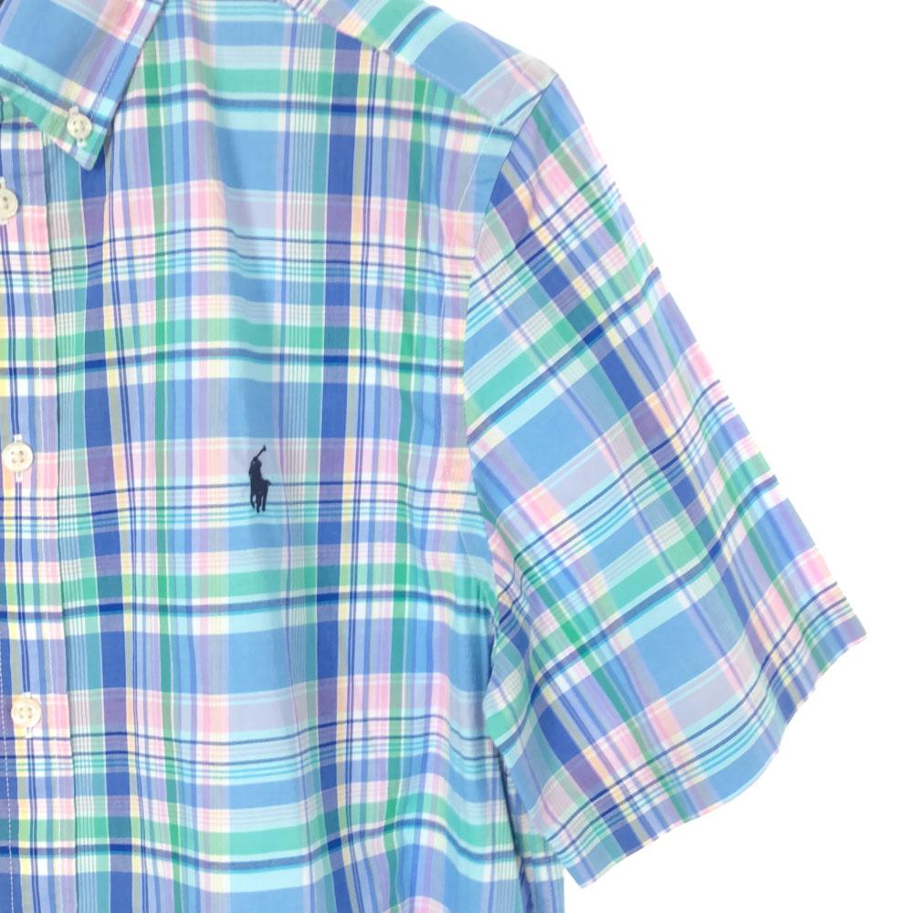 Unused RALPH LAUREN Check Short Sleeve Button Down Shirt XL(18-20) Blue Kid's Used