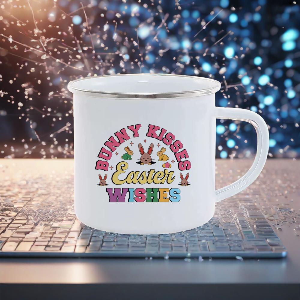 Happy Easter Themed Coffee Mugs Cute Coloful Juice Water Drinkware easy clean Mugs Novetly Rabbit Car Pattern Enamel Mug Safe