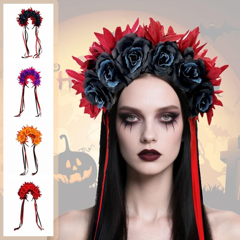 Gothic Style Rose Flower Headband Cosplay Prop Halloween Headdress Halloween Rose Hair Band  Women
