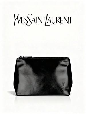 YSL-Women’s Black Rectangular Makeup Bag, Handheld Travel Cosmetic Organizer Pouch, Portable Daily Storage Clutch