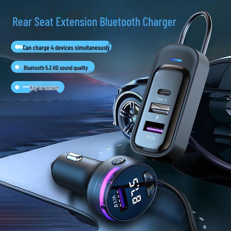Multifunctional Rear Seat Car Charger with Bluetooth MP3 Player & FM Transmitter