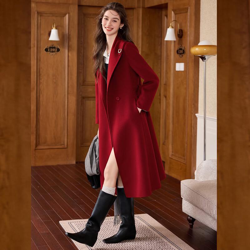 Bailuyu Women's 100% Wool Double-Faced Belted Commuter Coat