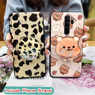 Capa de Telefone Fashion Design Resistente à Sujeira Para Samsung Galaxy A07 Capa Macia com Glitter Suporte Giratório Silicone TPU com Toque de Pele