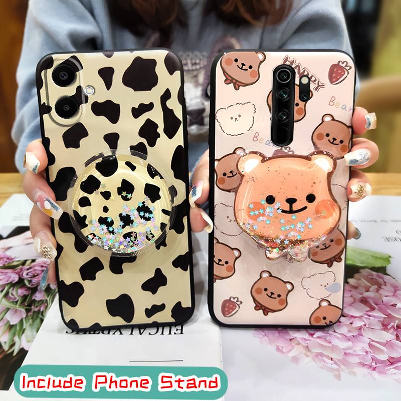 Fashion Design Dirt-resistant Phone Case For Samsung Galaxy A07 Glitter Soft Case Rotatable Stand Skin Feel Silicone TPU