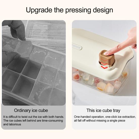 Double-Layer Ice Cube Tray with Lid One-Touch Release Silicone Ice Mold for Cocktails BPA-Free Plastic Freezer Box with Scoop