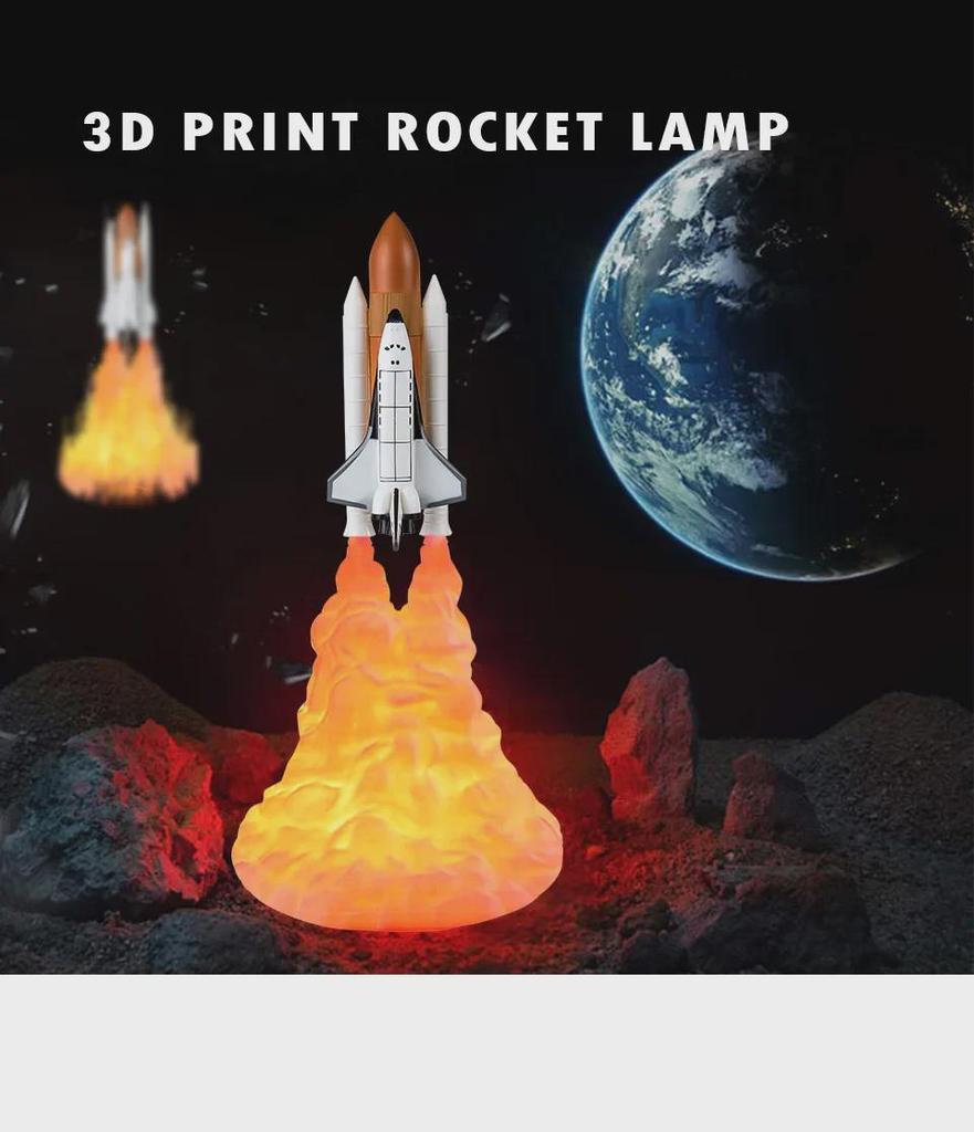 3D Printed Moon Rocket Launch Lamp - Creative LED Spaceship Table Night Light