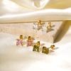 8mm Square Cut Zirconia Stud Gold Color Stainless Steel Crystal Earrings For Women
