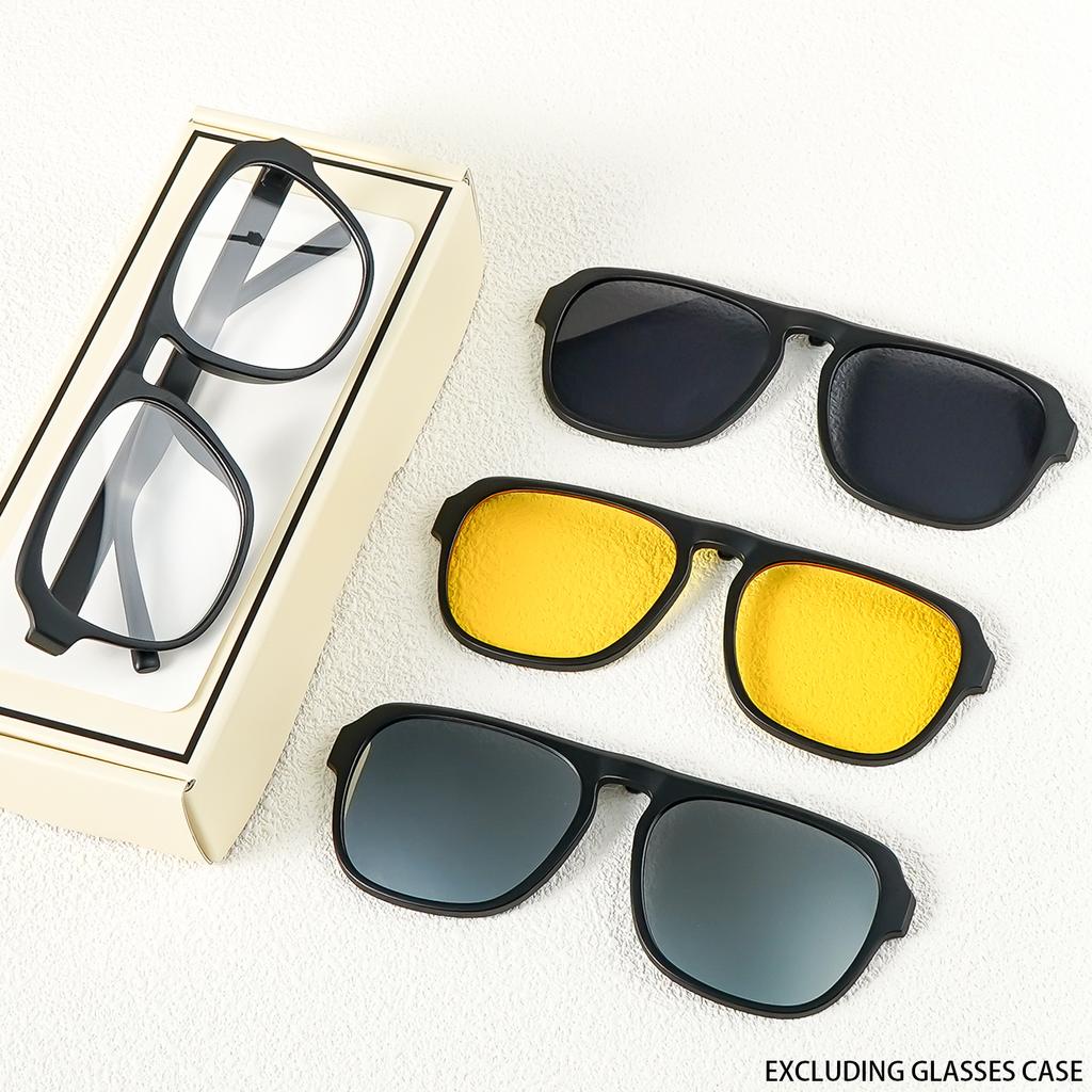 A New Set Of Magnetic Clip-On Design Fashion Sunglasses 1 Frame And 3Interchangeable Lenses Unisex New Circle Glasses Set