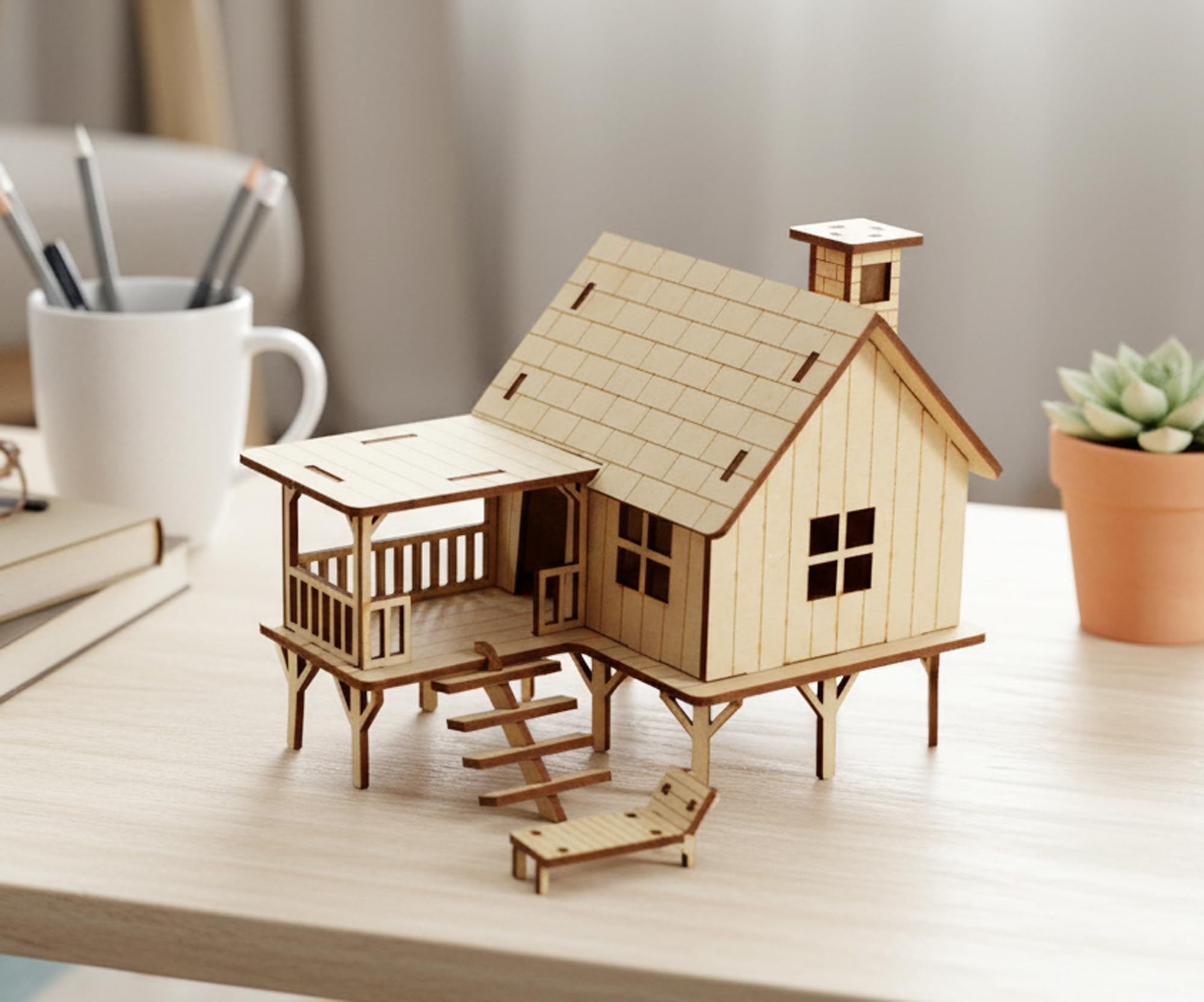 

StonKraft Wooden 3D Puzzle DIY Beach House - Decor, Construction Toy Modeling Kit, School Project - Easy Assembly - DIY Wooden Beach House