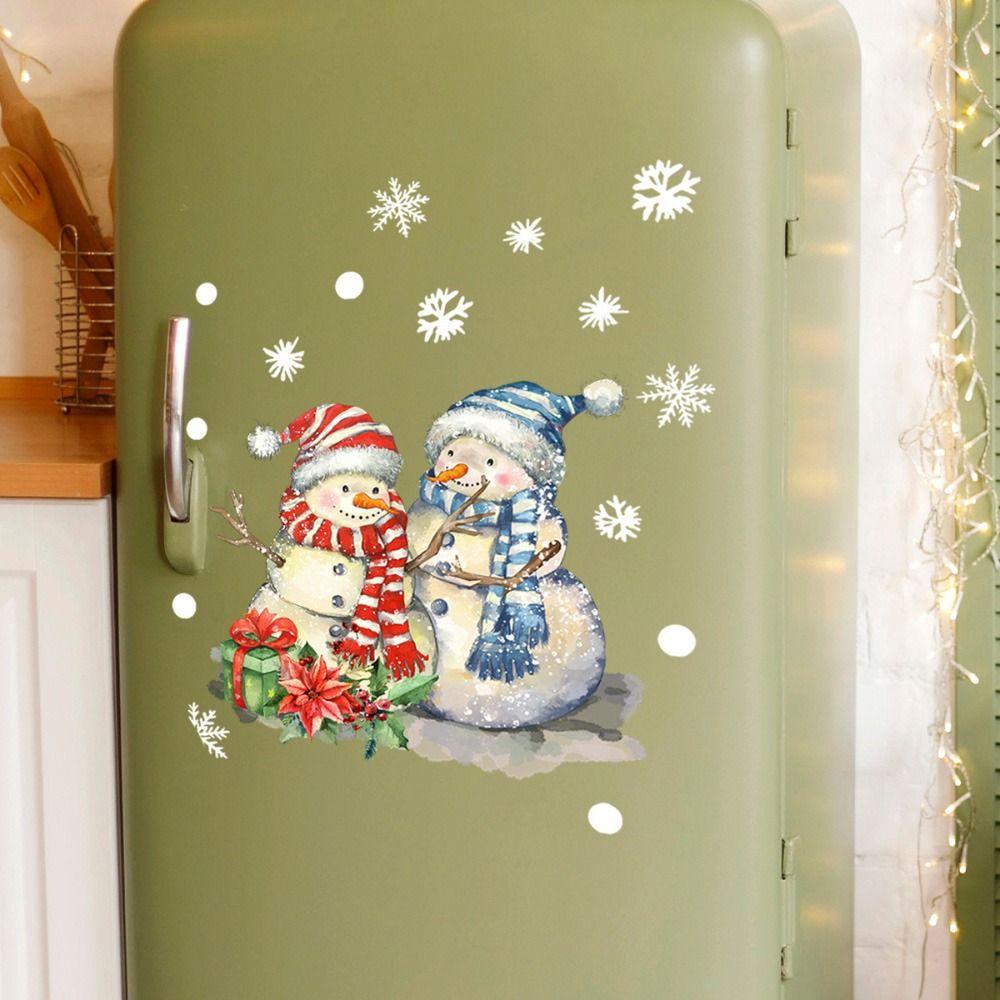 Cartoon Snowman Shopwindow Decals Snowflake Gift Box Xmas Static Sticker  Christmas