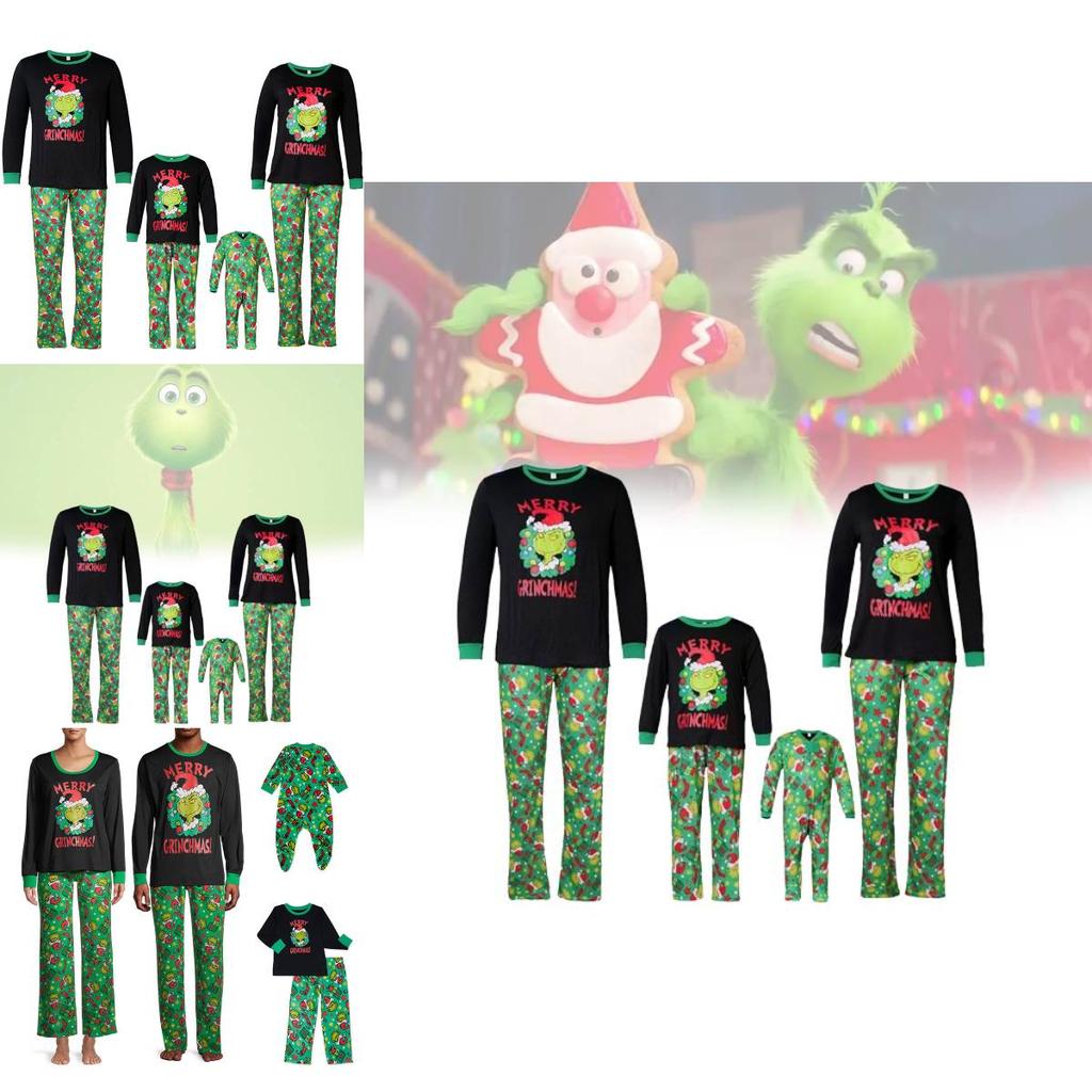 Gemütliches Weiches Polyester Familien-Partner-Pyjama-Set mit dem Grinch für alle Altersgruppen