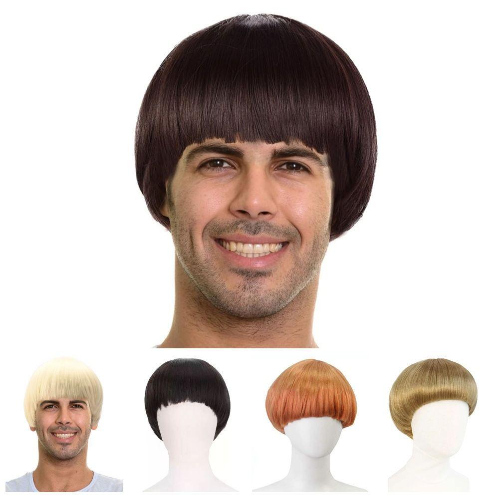 Synthetic Mushroom Cosplay Wig Brown Blonde Anime Retro Wig Funny Short Bowl Cut Hair Carnival
