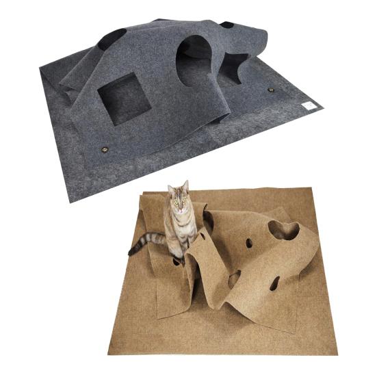 Felt Cat Tunnel with Peek-a-Boo Holes Foldable Large Interactive Cat Play Mat Hideaway Cave Indoor Cats