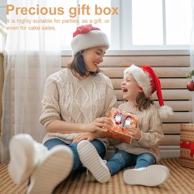 12PCS Santa Claus Gift Paper Boxes with Ribbon & Card Xmas Clear Window Gift Box Clear Window Packaging Box for 4 Cakes