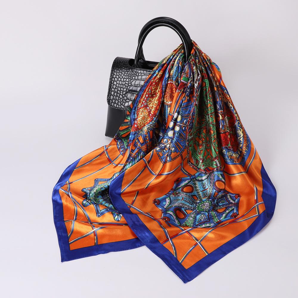 

Высококачественные роскошные шелковые шарфы, повязка на голову, шарфы, шейный шарф для женщин, шелковый шарф с цепочкой, женская декоративная шаль 90cm