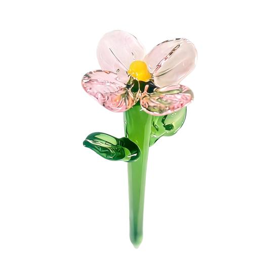 Hand Blown Mini Glass Flower Figurine Collectible Miniature Faux Crystal Flower Ornaments for Mothers Day Birthday Table Centerpiece DIY Craft