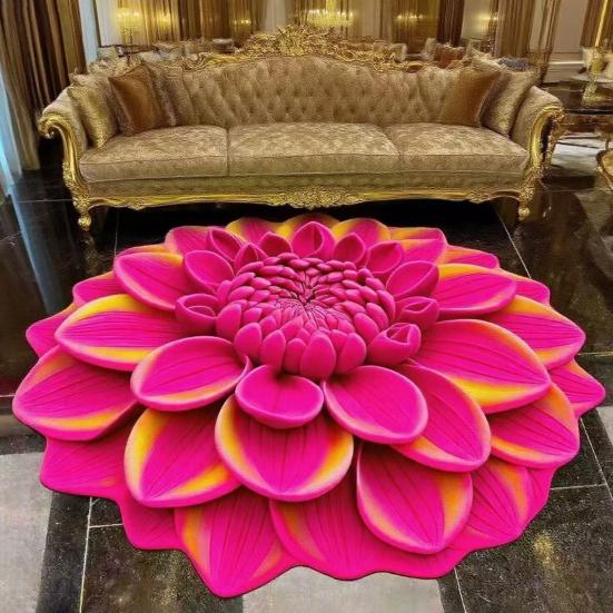 3D Realistic Flower Pattern Absorbent Mat Non-Slip Floral Rug Plush Velvet Floor Mat for Bedroom Kitchen Bathroom Sofa Coffee Table