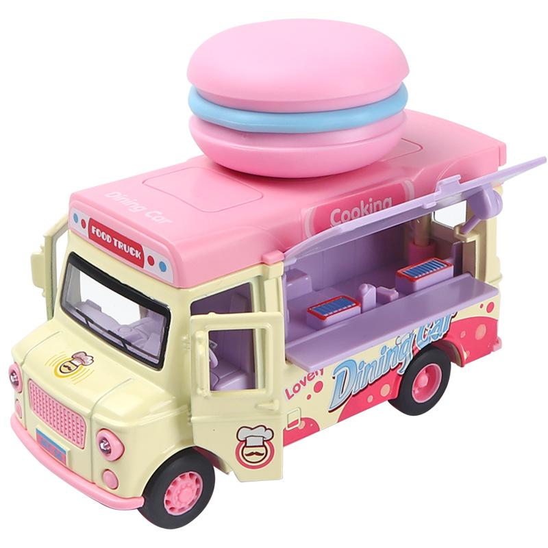 Cartoon Q Version Dining Car Alloy Car Model Magnetic Induction Music Snack Car Children's Toy Car Model Mini Car