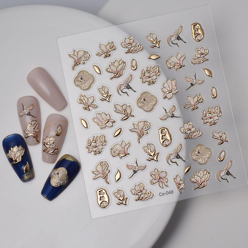 

Bronzing New Craft Wangyuan 5D Nail Stickers Paper Relief Chinese Style Crane Nail Sticker Ins Style Nail Stickers Paper Flower CO-049