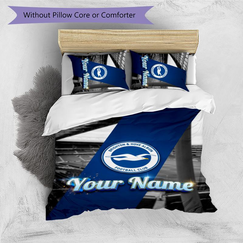 3pcs Brighton & Hove Albion F.C. Cover Set - Personalized Name, HD Printed Bedding with 1 Cover and 2 Pillowcases - Perfect for Home Decor, Easy Care