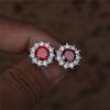 Cute Female Small Red Round Earrings Crystal Stone Fashion Silver Color Wedding Double Stud Earrings For Women