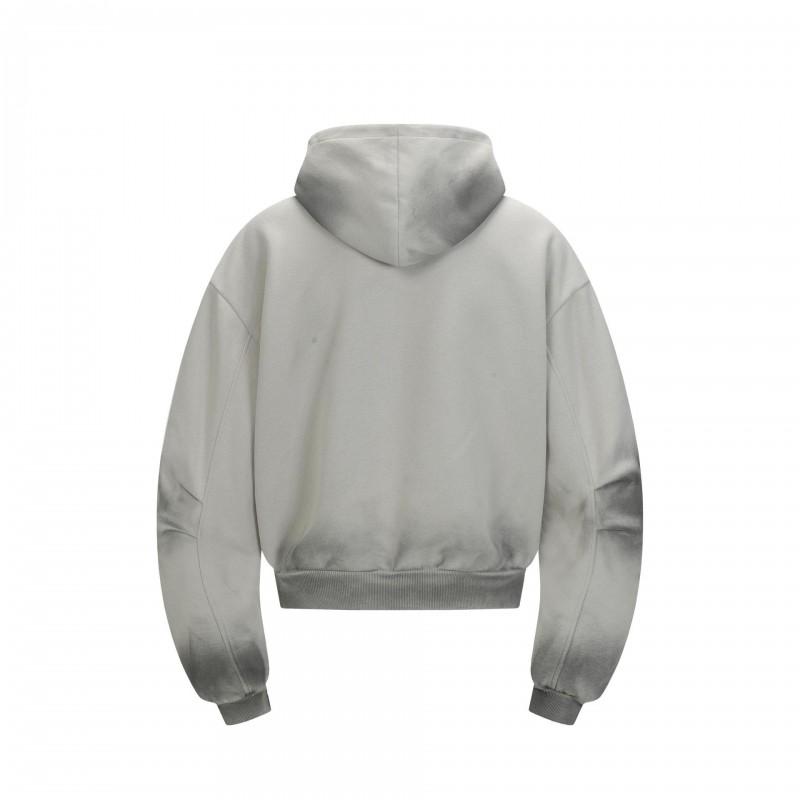 Unisex Distressed Half-Zip Hoodie With Patchwork Detail Oversized Cotton-Polyester Sweatshirt Streetwear