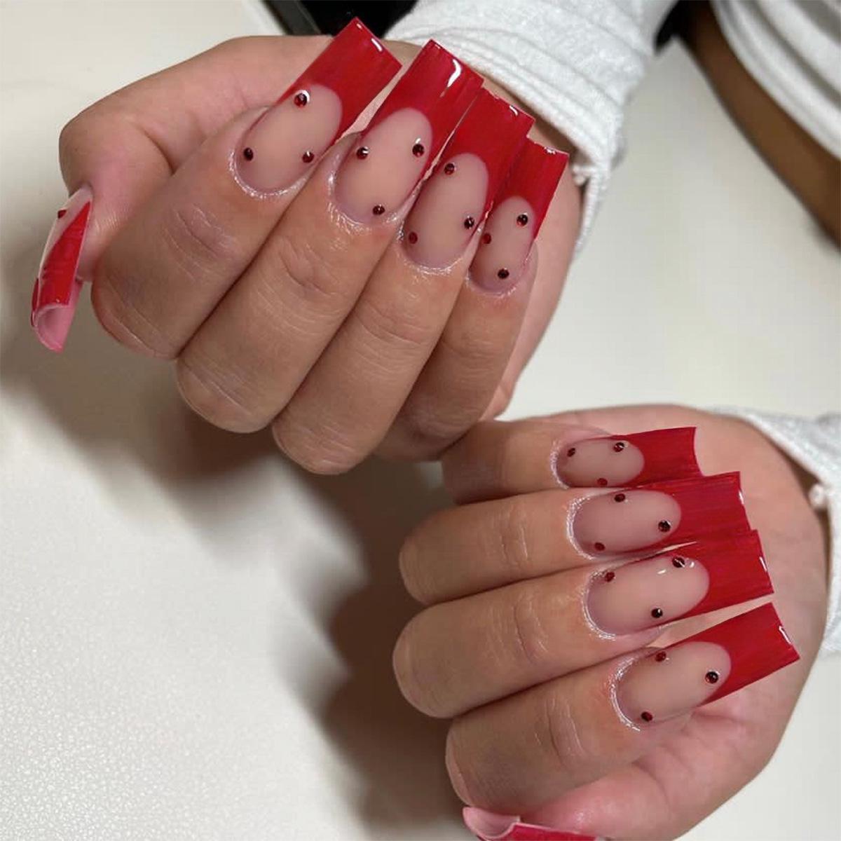 

Cross-Border Handmade Rhinestone French Edge Long Stiletto Press-On Nails