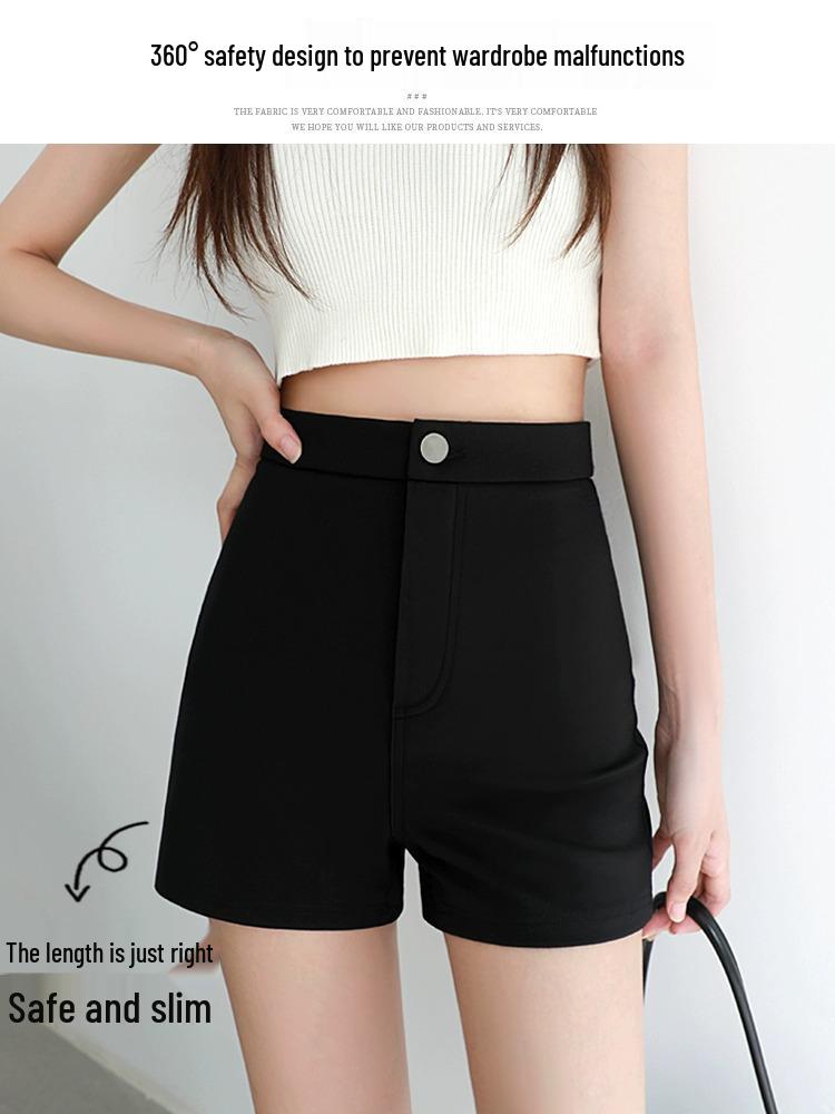 

Женские шорты с высокой талией, черные, для весны/осени, со встроенными шортами - леггинсы с защитой от просвечивания. 3XL чёрный