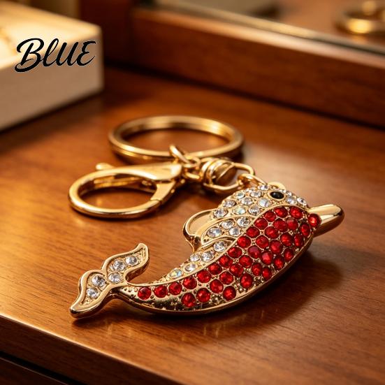 Women Dolphin Keychain Bling Rhinestone Keychain Zinc Alloy Car Key Ring Ocean Theme Sea Animal Pendant for Backpacks Handbag Decoration
