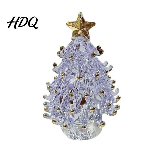 Artisan Glass Collectible Glazed Christmas Tree Ornament with Star Topper Colorful Small Desktop Art Faux Crystal Tabletop Decor for Home