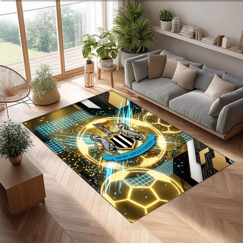Tappeto in Velluto di Cristallo con Stampa di Calcio del Newcastle United, Comodo Assorbente d'Acqua Antiscivolo Tappeto per Pavimento Interno