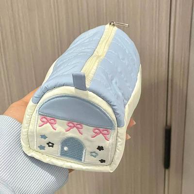 Pink Small House-shaped Pencil Case Cute Pencil Box Storage Bag Large-capacity High-value Blue Stationery Bag