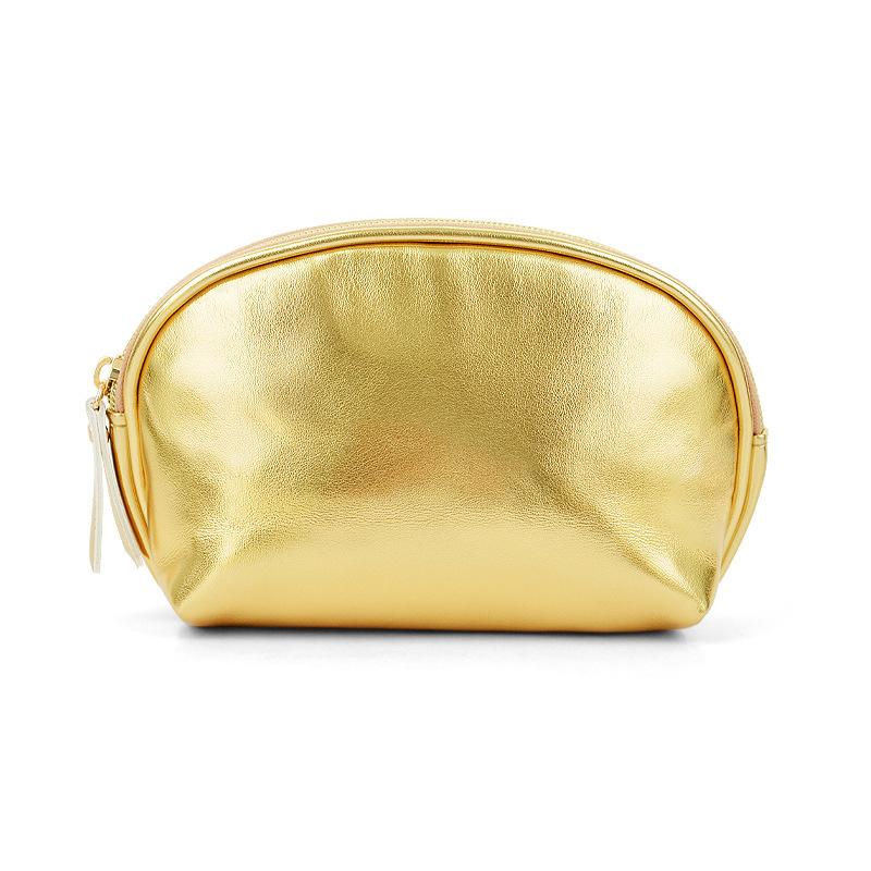 Multi-functional Bright Silver Full PU Leather Soft Makeup Bag Waterproof Portable Small Storage Bag