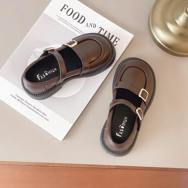 

Classic Simple Kids Leather Shoes Versatile Black School Girl Shoes Soft Causal Children Fashion Mary Jane Shoes Thick Bottom 25
