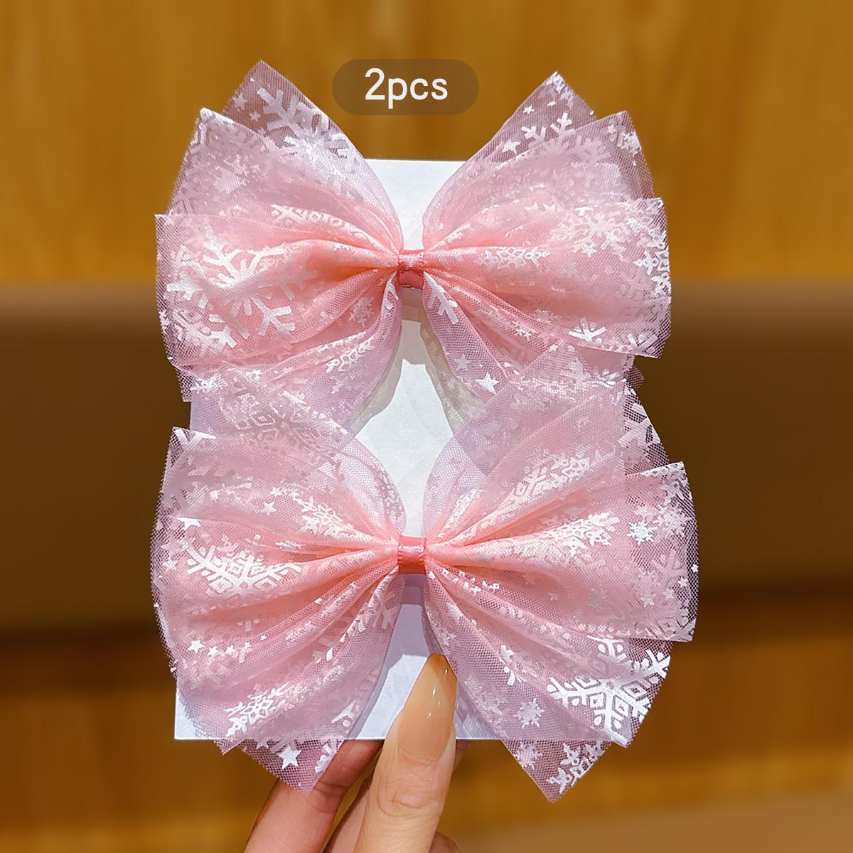 

2 pink snowflake bow hair clips, sweet and stylish hair accessories suitable for daily use