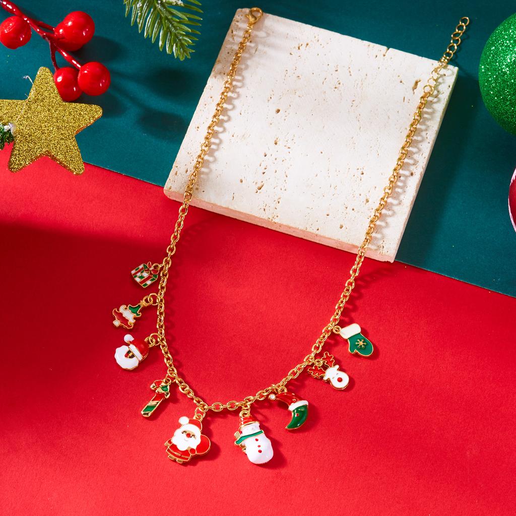 Christmas Elk Snowman Santa Claus Pendant Necklace for Women Snowflake Candy Charm Chain Necklace New Year Jewelry Holiday Gift