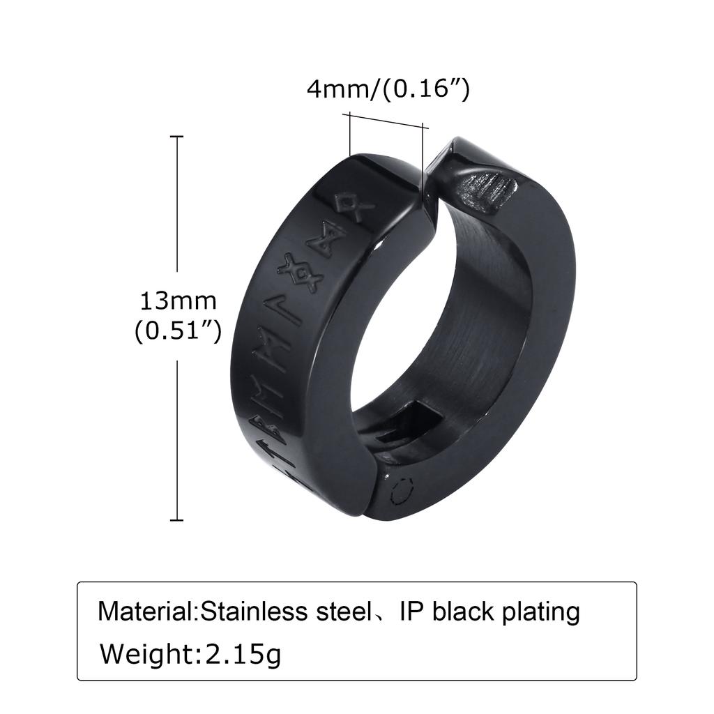Mens Norse Viking Runes Ear Clips 13mm Stainless Steel Huggie Hoops No Piercing Jewelry Gift for Boys