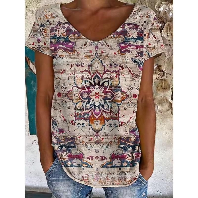 

Футболки с индийским слоном, женская уличная футболка с этническим геометрическим рисунком и 3D принтом, футболка с v-образным вырезом, Harajuku Y2k, футболки большого размера, одежда 5XL