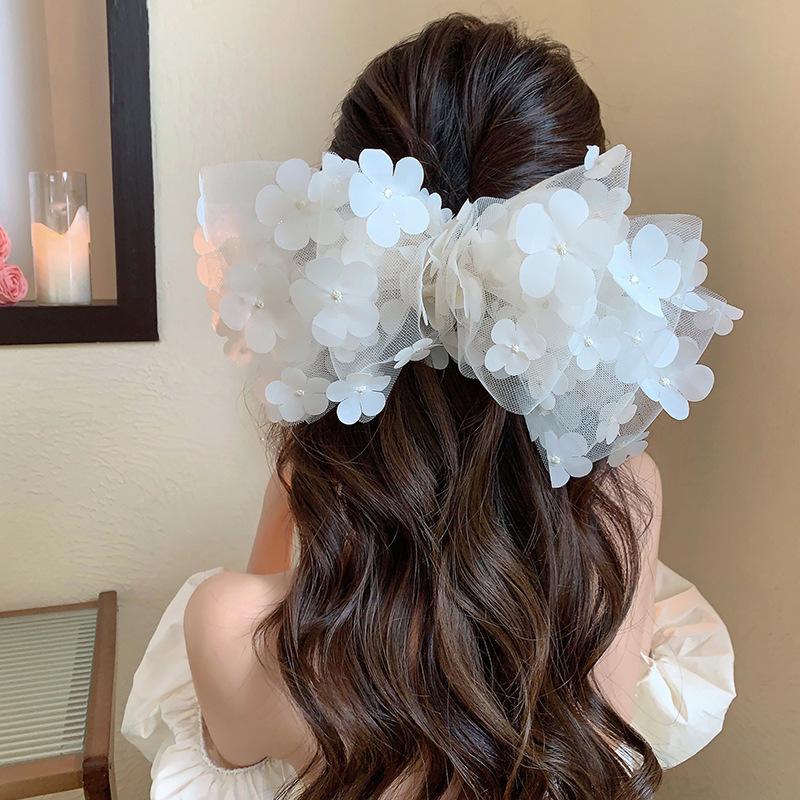 New Mesh Flower Bow Tie Hair Clip for Women Fashion Large Sweet Hairpin Barrettes Headdress Sweet Bride Hair Accessories